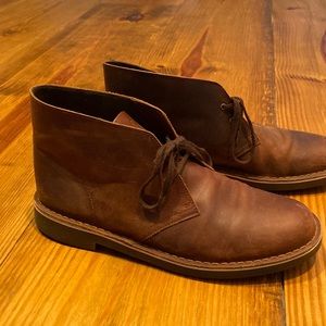 Men’s brown leather lace up ankle boots, Clarks, 10.5, excellent condition